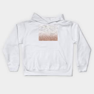 Bold ombre rose gold glitter - white marble Kids Hoodie